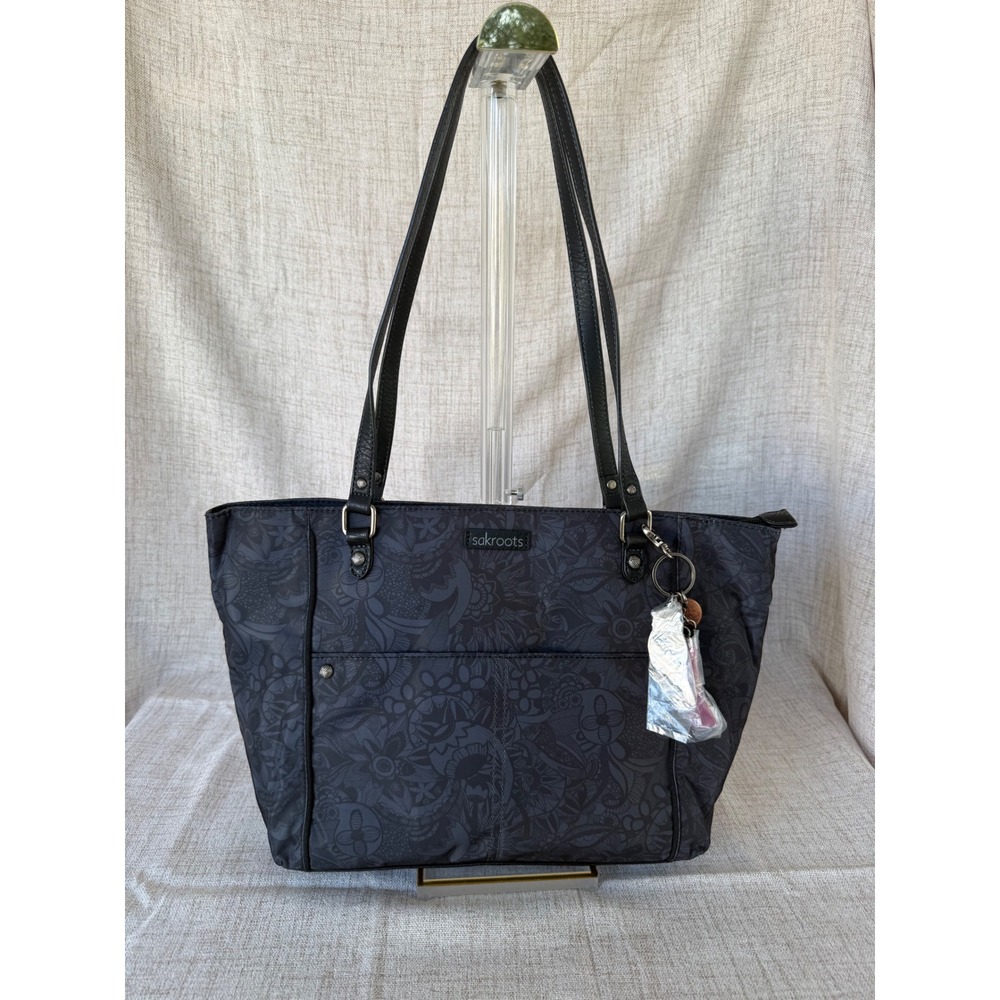 Sakroots Artist Circle Tote Bag Womens Medium Grey NWT Vegan Repreve Floral - Picture 2 of 12